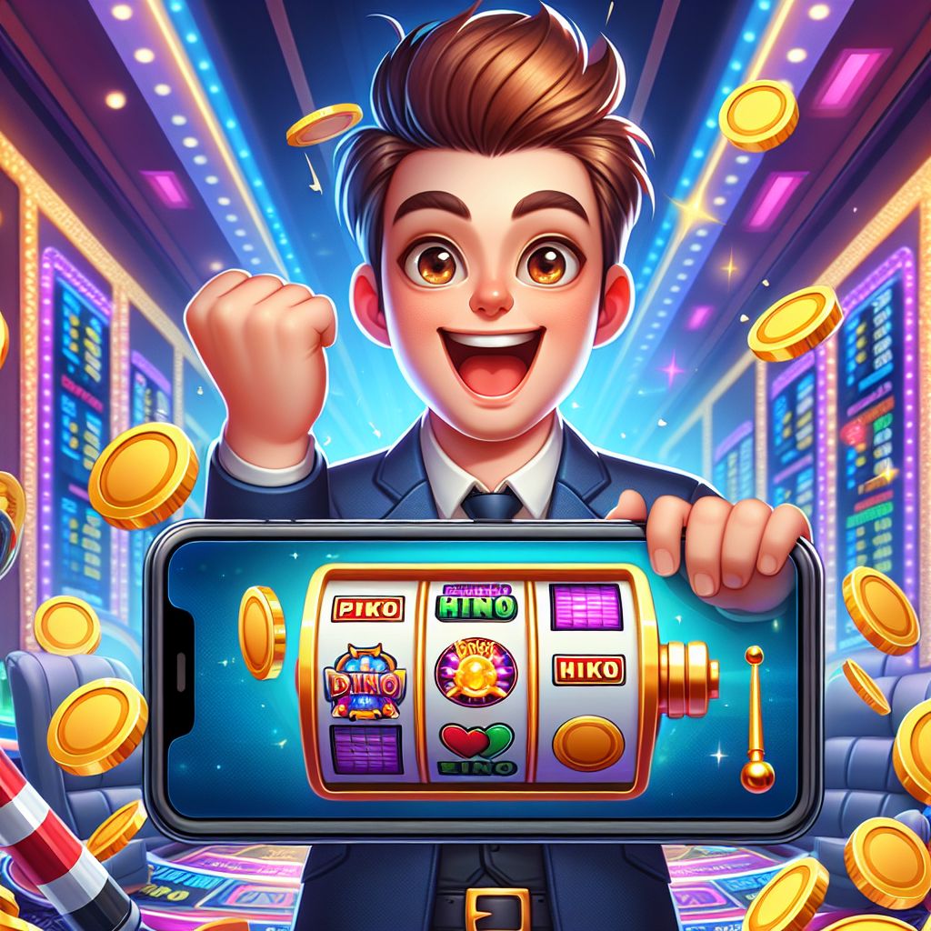 A177 App mobile gaming character holding smartphone with casino elements